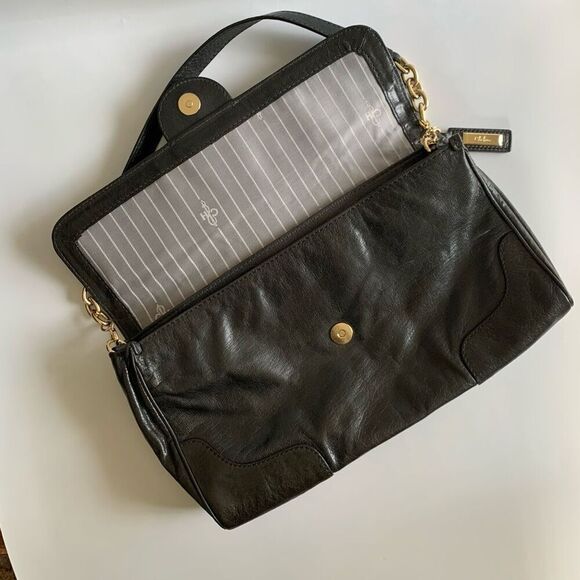 Cole Haan Textured Leather Shoulder Bag with Chain Detail in Black - Picture 4 of 12